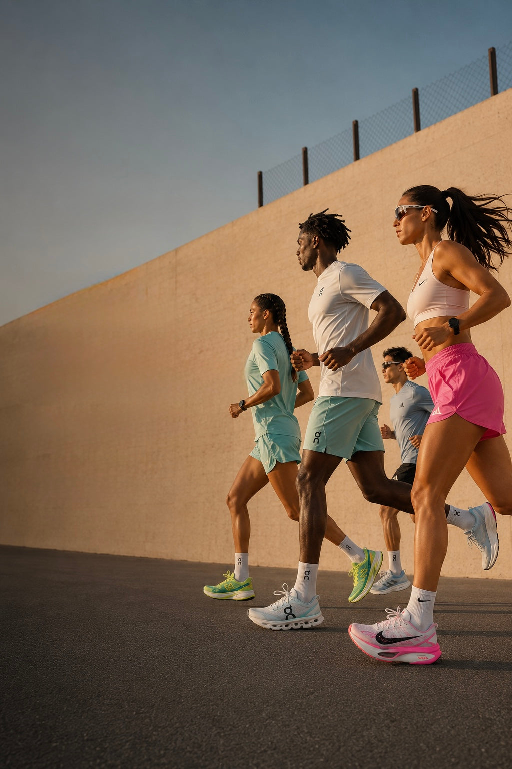 Athletes training on a running track